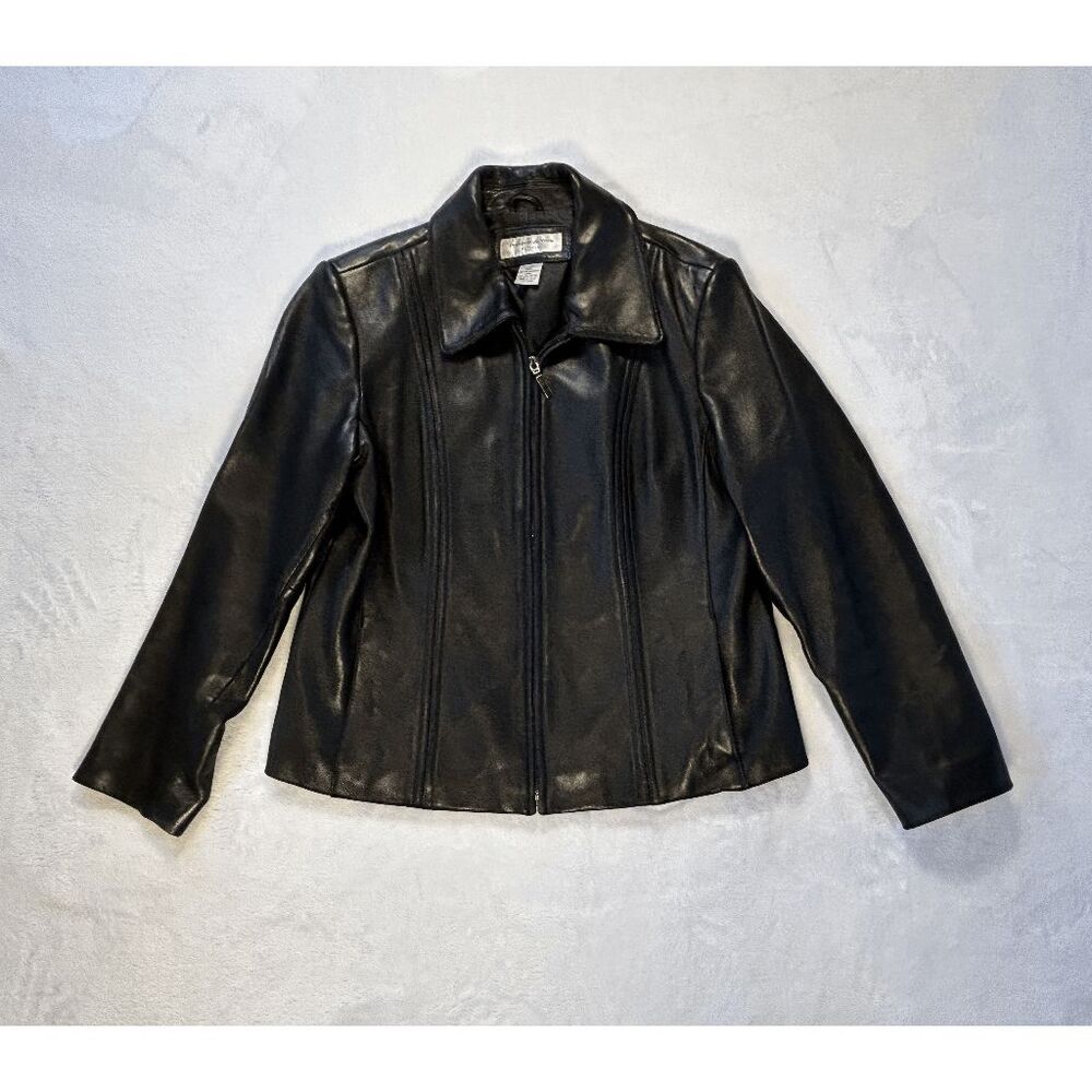 Preston & York Black Lamb Skin Leather Jacket Petite Size M Zip-up, Soft Classic